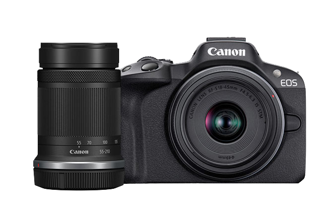 Canon EOS R50 con lente RF-S 18-45mm IS STM y RF-S 55-210mm IS STM